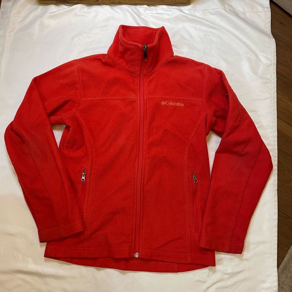 Girls Columbia size 10/12 pink/red fleece jacket